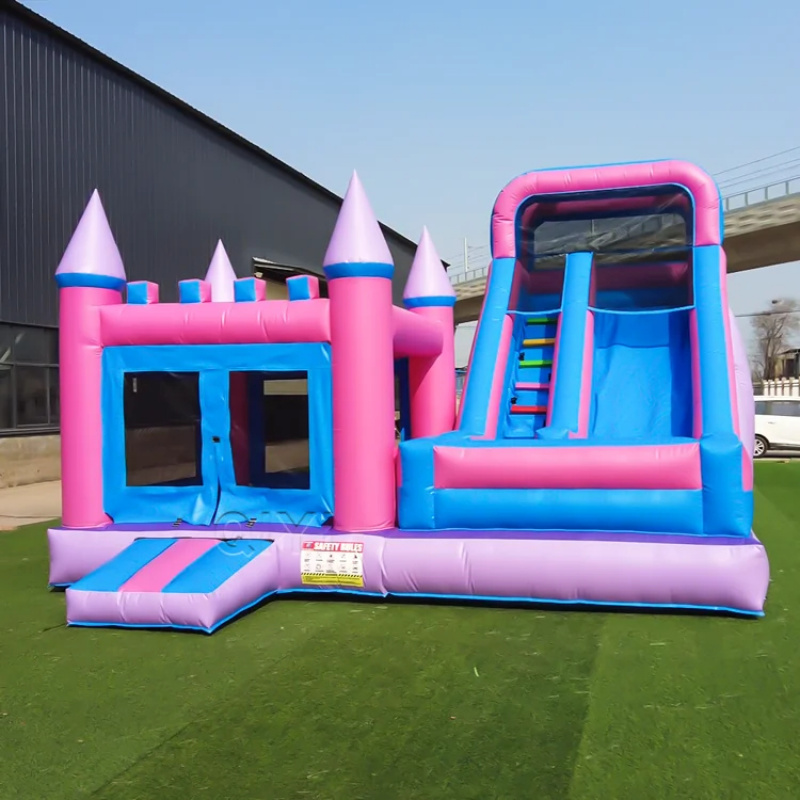 Kids Outdoor Bounce House - บ้านลมเป่าลมเชิงพาณิชย์สีสันสดใส บ้านเด้งดึ๋งเป่าลมหรูหราพร้อมสไลเดอร์ สำหรับเด็กเล่นในร่มและกลางแจ้ง