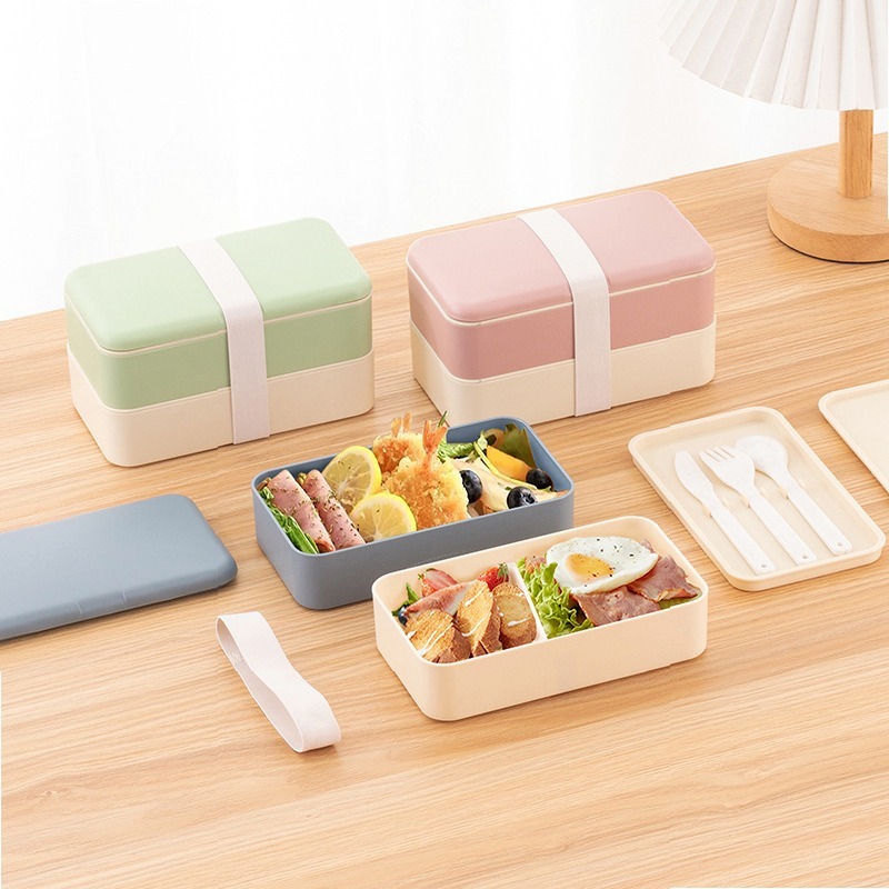 Kids.Outdoor Utensils - กล่องปิกนิกกลางแจ้งสำหรับเด็ก กล่องอาหารกลางวันแบบมีช่องแบ่งพร้อมอุปกรณ์รับประทานอาหาร ใช้กับไมโครเวฟได้ ภาชนะใส่อาหารแบบใช้ซ้ำได้สำหรับนักเรียนและพนักงานออฟฟิศ