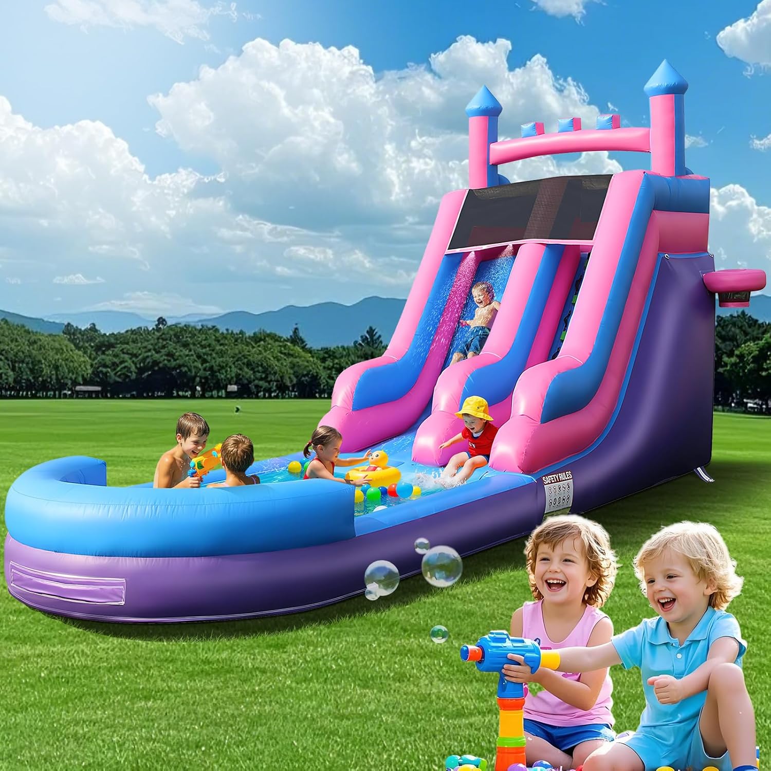 Kids Outdoor Park - สไลเดอร์น้ำเป่าลมขนาดใหญ่ 26.2 ฟุต พร้อมสระน้ำขนาดใหญ่ ผลิตจาก PVC