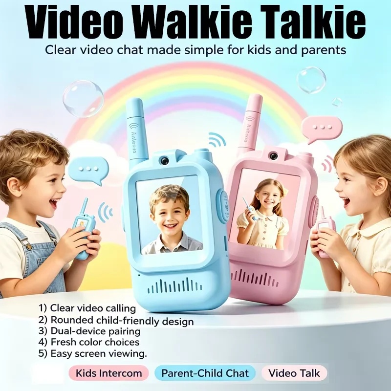 Kids Outdoor Videos - วิทยุสื่อสารวิดีโอสำหรับเด็ก รุ่นใหม่ 2 ชิ้น ชาร์จไฟได้ พร้อมหน้าจอ