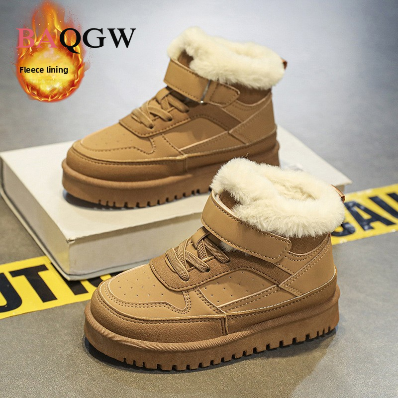 Kids Outdoor Boots - รองเท้าบูทเด็กฤดูหนาว รองเท้าบูทหิมะเด็กบุขนนุ่ม รองเท้านักเรียนเด็กชายเด็กหญิง แฟชั่น รองเท้าบูทพื้นหนา กันลื่น