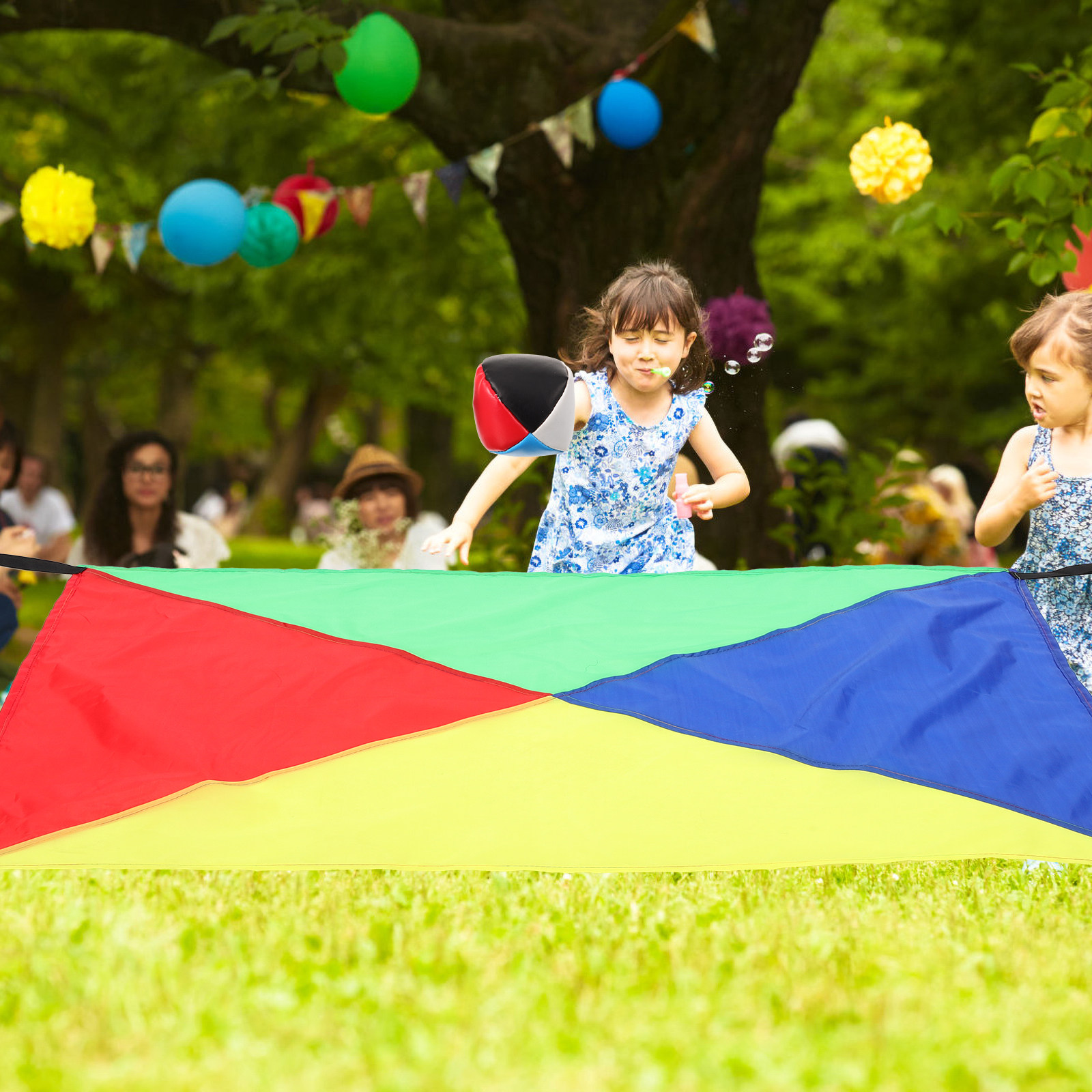 Kids Outdoor Equipment - ชุดอุปกรณ์ออกกำลังกายเพื่อพัฒนาประสาทสัมผัสสำหรับเด็ก ร่มสีรุ้งสำหรับการเรียนรู้กลางแจ้งและฝึกการจดจำสี
