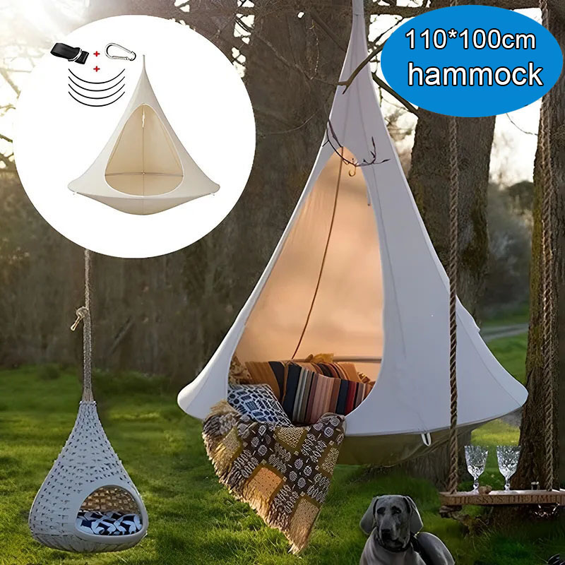 Kids Outdoor Furniture - เปลญวนกันน้ำสำหรับใช้งานกลางแจ้ง เก้าอี้แขวนคู่แบบ Cacoon รับน้ำหนักได้ 80 กก.
