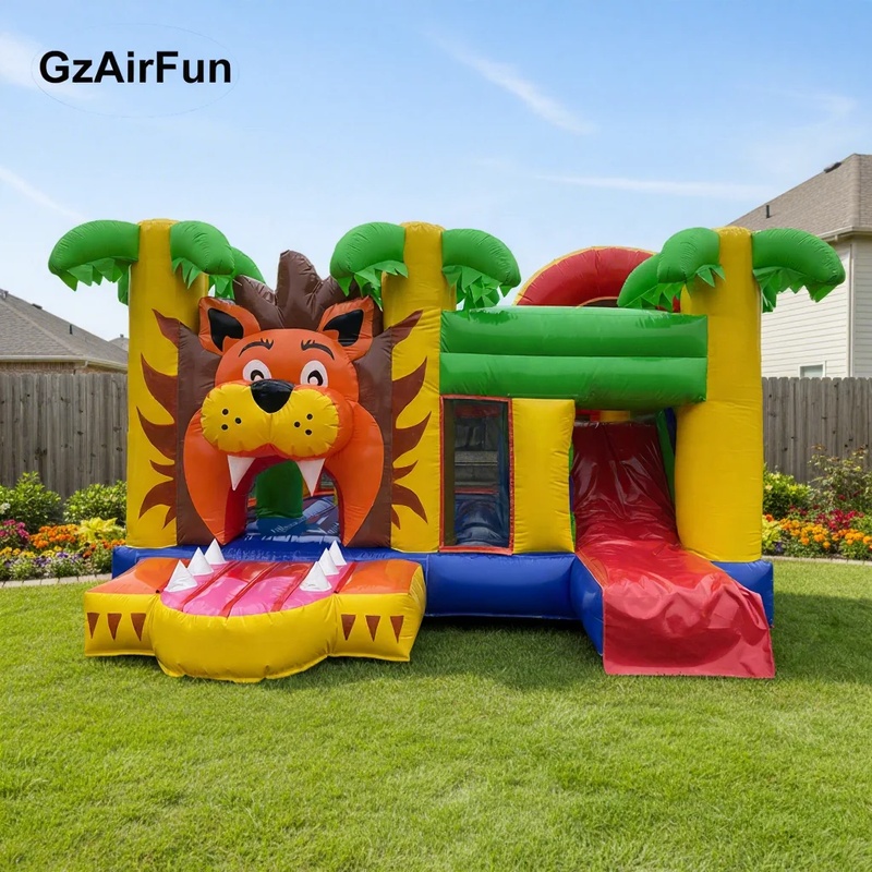 Kids Outdoor Bounce House - บ้านลมเป่าลมธีมสิงโตสำหรับใช้งานกลางแจ้งเชิงพาณิชย์ รุ่น GZAIRFUN N-157 พร้อมสไลเดอร์สำหรับเด็ก ติดตั้งง่าย