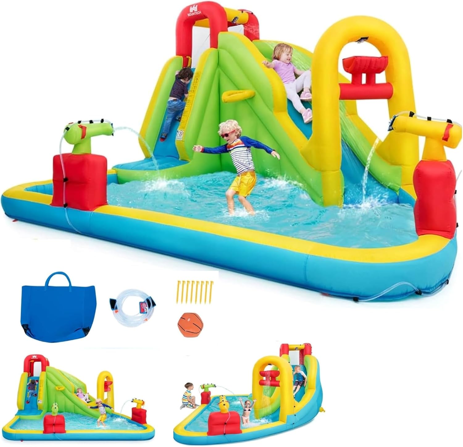 Kids Outdoor Park - เมกะสวนน้ำเป่าลมสำหรับเด็ก - สไลเดอร์น้ำเป่าลมพร้อมสระน้ำ, บассейน, และผนังปีนป่าย, ของขวัญสำหรับงานปาร์ตี้สนุกสนานกลางแจ้งสำหรับครอบครัว