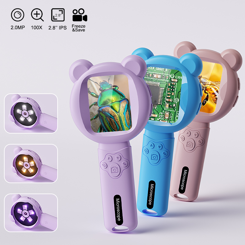 Kids Outdoor Videos - แว่นขยายดิจิตอลสำหรับเด็ก หน้าจอ 2.8 นิ้ว กล้องจุลทรรศน์วิดีโอแบบพกพา 2.0MP