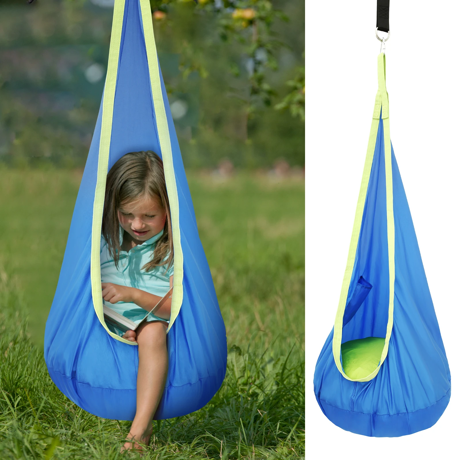 Kids Outdoor Hammock - เก้าอี้สวิงสำหรับเด็ก เก้าอี้สวิงแบบพกพาพร้อมเบาะลม เก้าอี้สวิงแบบแขวน รับน้ำหนักได้สูงสุด 200 กก.