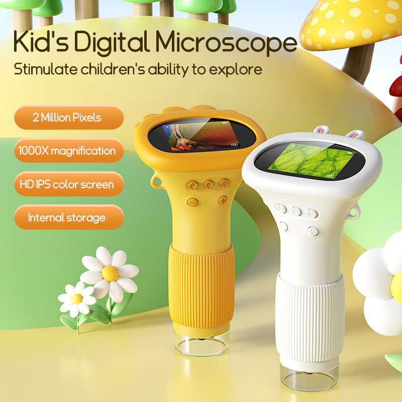 Kids.Outdoor Utensils - กล้องจุลทรรศน์ขนาดพกพา 2.0 นิ้ว 1000X สำหรับเด็ก ชุดอุปกรณ์ทดลองวิทยาศาสตร์