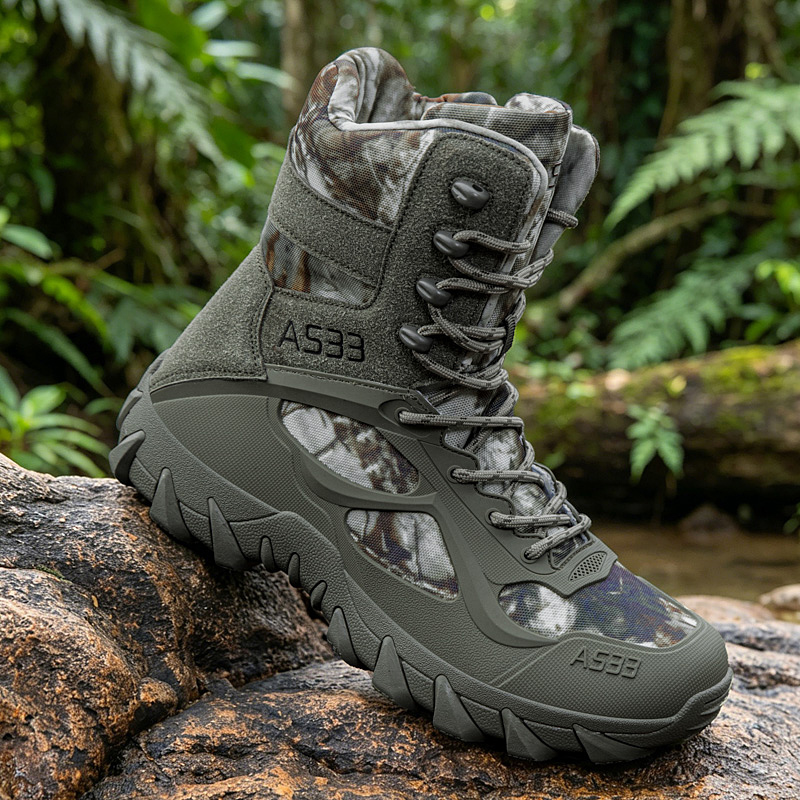 Kids Outdoor Boots - รองเท้าบูทผู้ชายแบบยุทธวิธี สำหรับกิจกรรมกลางแจ้ง น้ำหนักเบา ปลอดภัย ระบายอากาศได้ดี รองเท้าบูททหารผู้ชาย