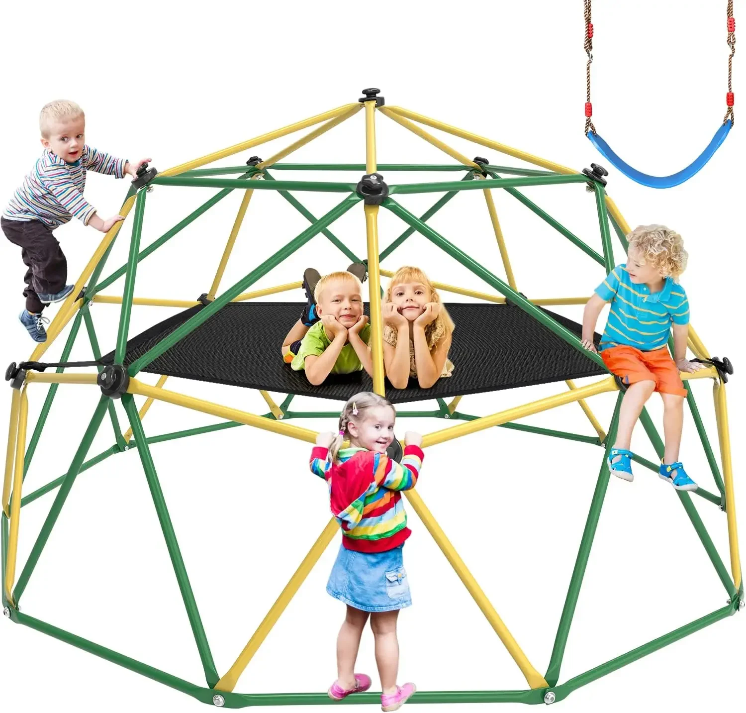Kids Outdoor Jungle Gym Dome - โดมปีนเขา GIKPAL, โดมปีนเขาขนาด 10 ฟุตพร้อมเปลญวนสำหรับเด็กอายุ 3
