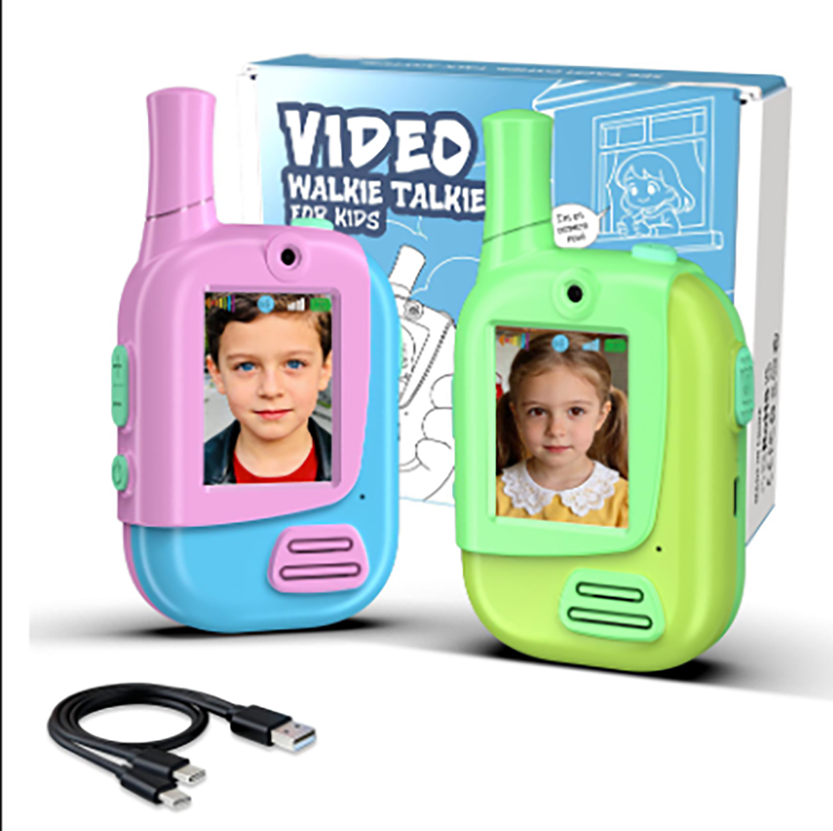 Kids Outdoor Videos - เครื่องส่งรับวิทยุสำหรับเด็กแบบชาร์จไฟได้ 2 ชิ้น พร้อมฟังก์ชันเปลี่ยนเสียง 4 แบบ
