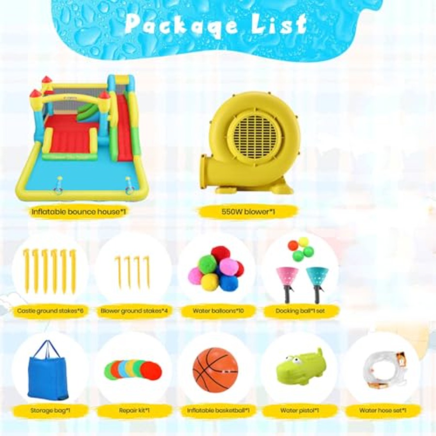 บ้านลมเป่าลมสำหรับเด็กเล่นน้ำก - Kids Outdoor Bounce House บทวิจารณ์และราคา