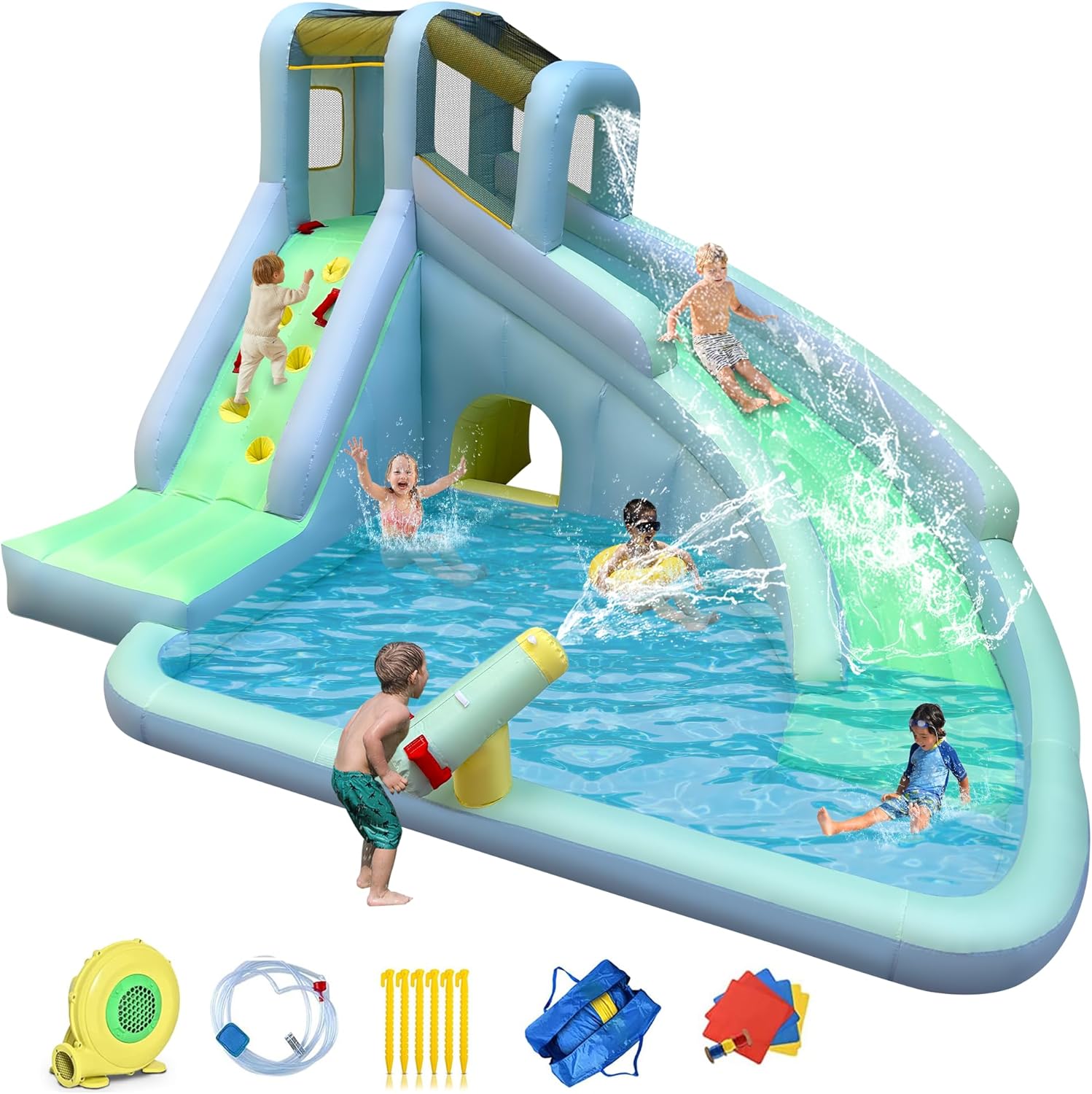 บ้านลมเด็ก 6-in-1 พร้อมสวนน้ำ, - Kids Outdoor Bounce House บทวิจารณ์และราคา