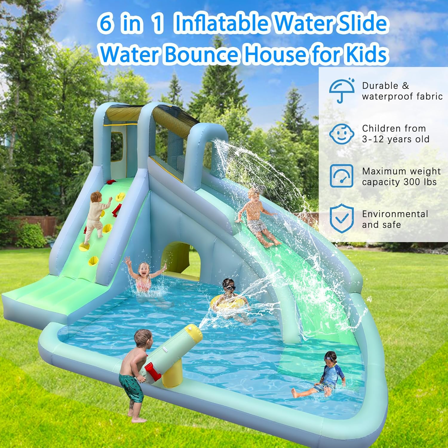 บ้านลมเด็ก 6-in-1 พร้อมสวนน้ำ, - Kids Outdoor Bounce House บทวิจารณ์และราคา