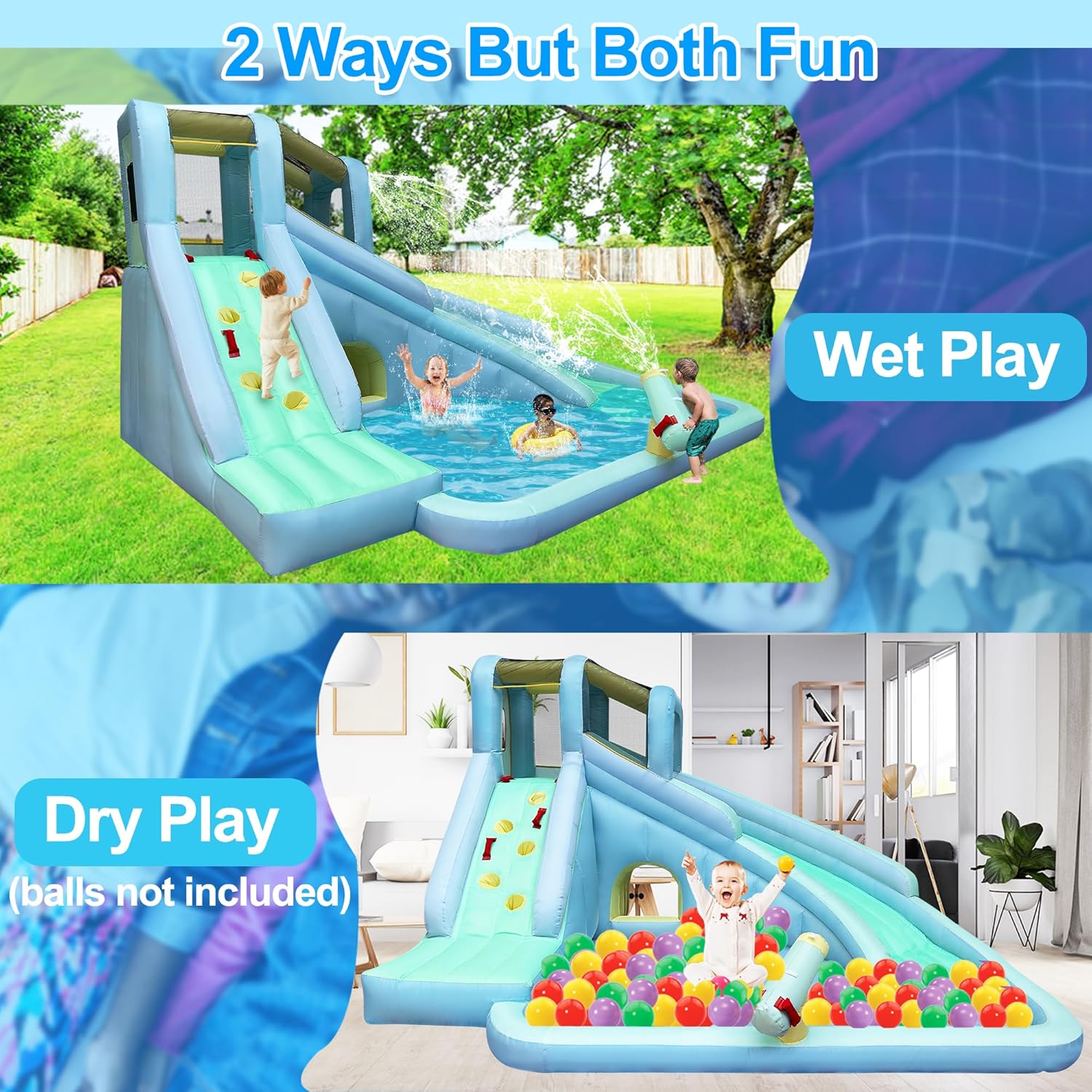 บ้านลมเด็ก 6-in-1 พร้อมสวนน้ำ, - Kids Outdoor Bounce House บทวิจารณ์และราคา
