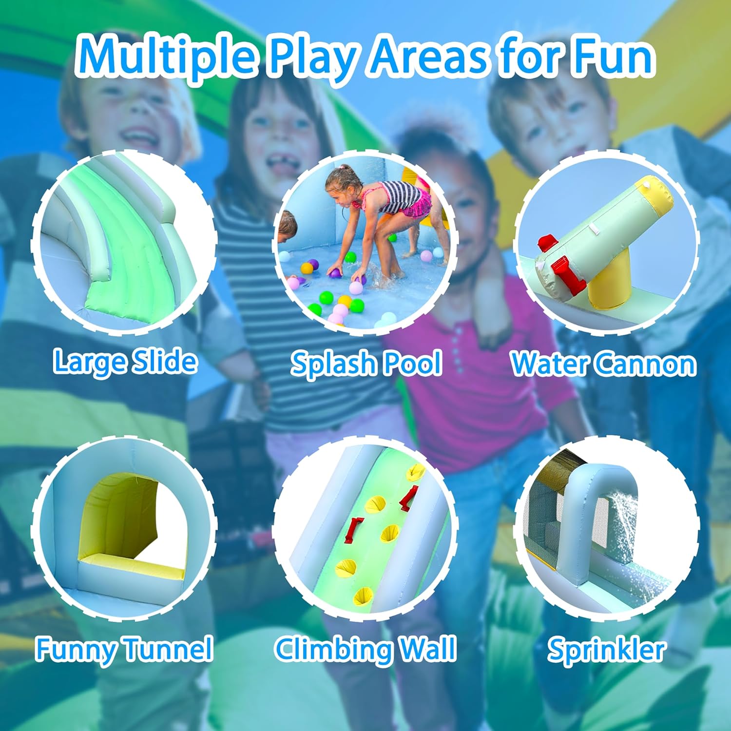 บ้านลมเด็ก 6-in-1 พร้อมสวนน้ำ, - Kids Outdoor Bounce House บทวิจารณ์และราคา