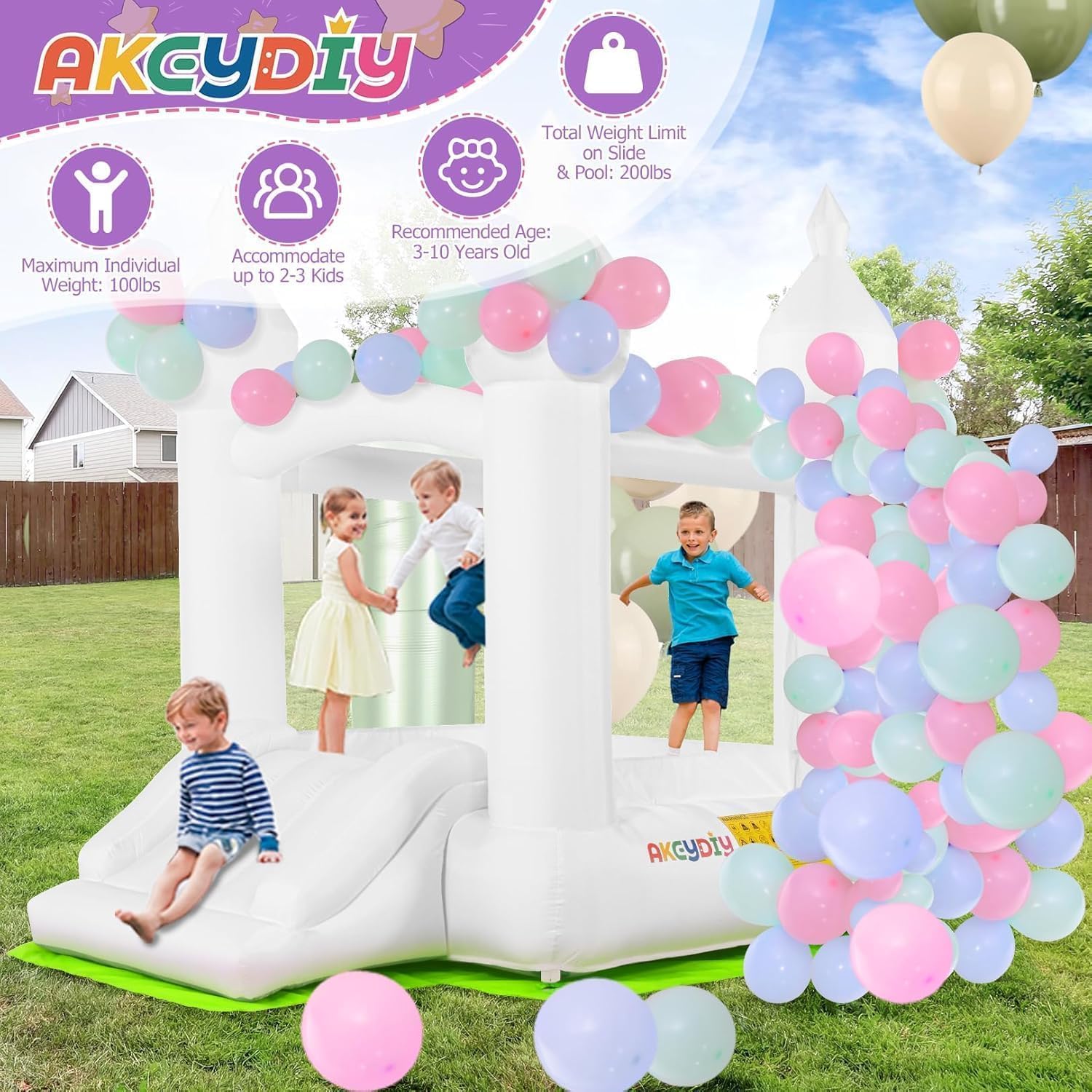 บ้านลมสีขาวสำหรับเด็กอายุ 3-8  - Kids Outdoor Bounce House บทวิจารณ์และราคา