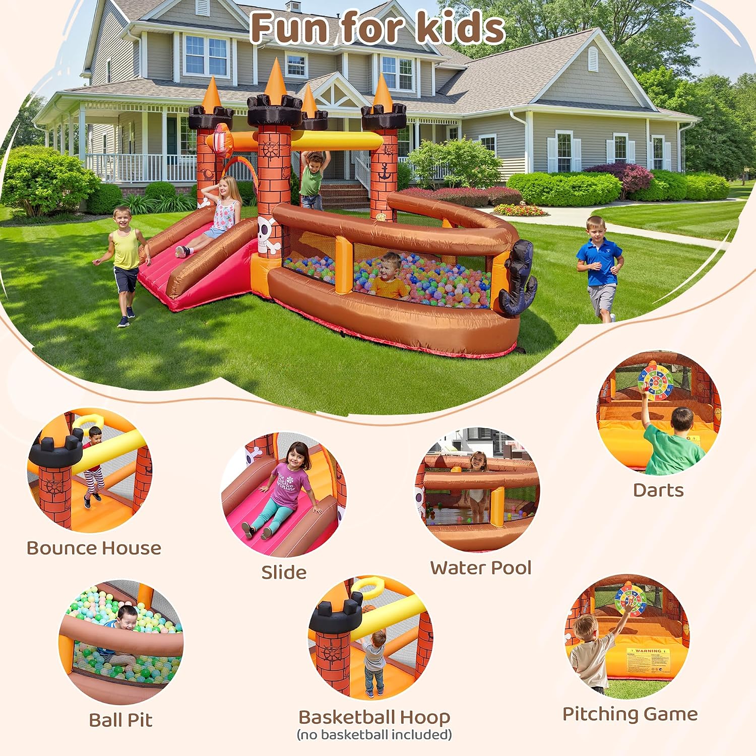 บ้านลมเป่าลมสำหรับเด็กอายุ 3-8 - Kids Outdoor Bounce House บทวิจารณ์และราคา