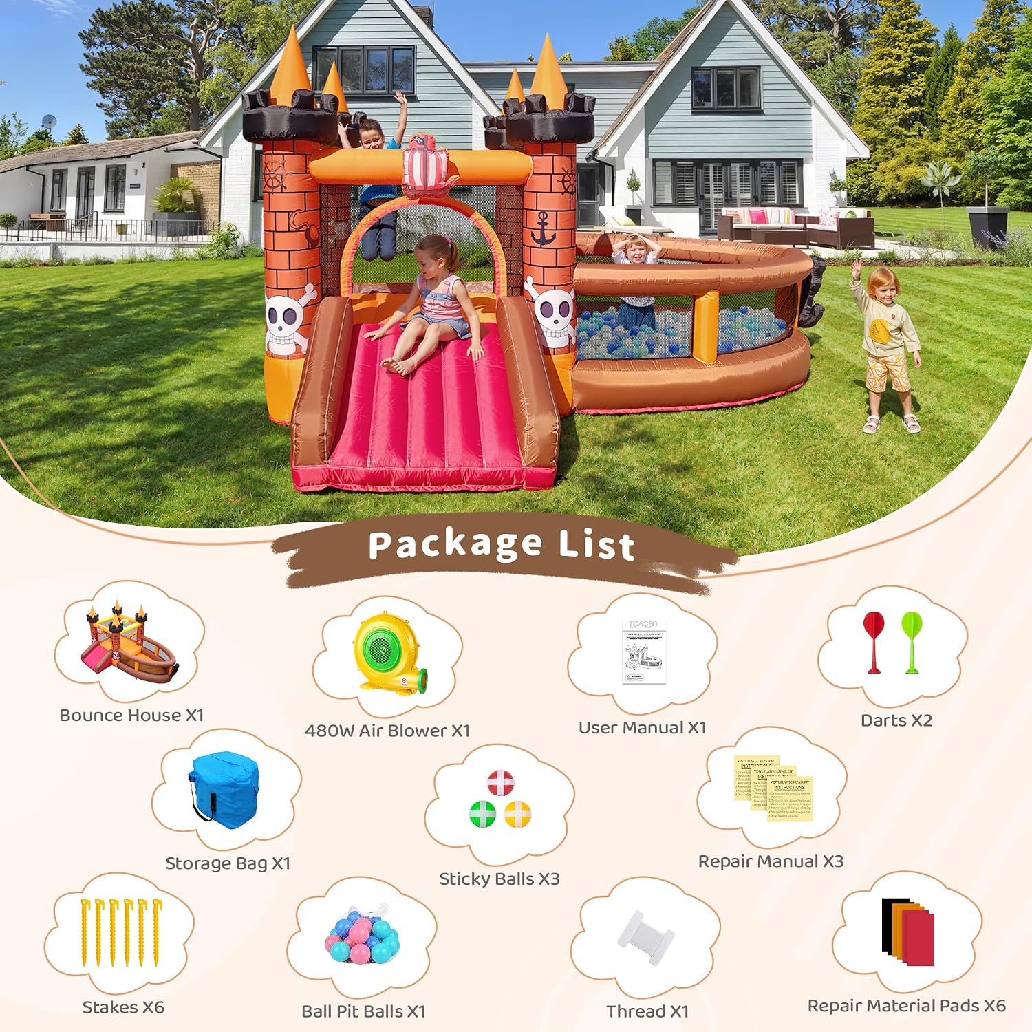 บ้านลมเป่าลมสำหรับเด็กอายุ 3-8 - Kids Outdoor Bounce House บทวิจารณ์และราคา