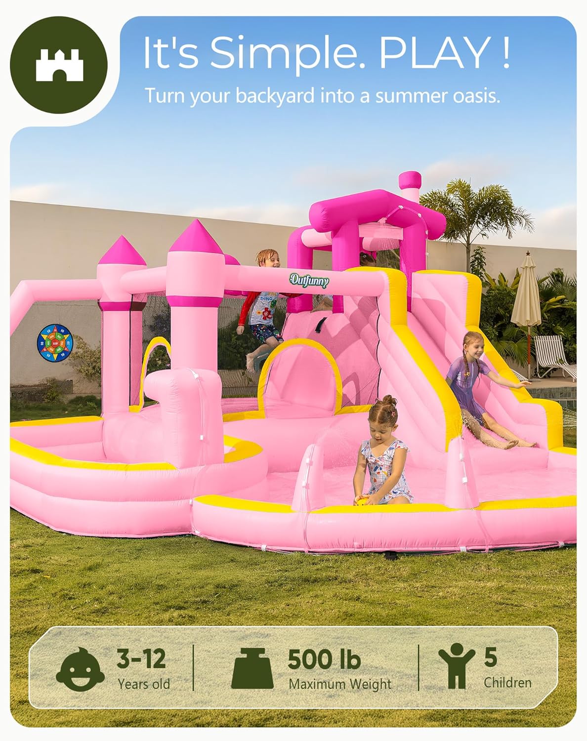 สไลเดอร์น้ำเป่าลมสีชมพูสำหรับเ - Kids Outdoor Bounce House บทวิจารณ์และราคา