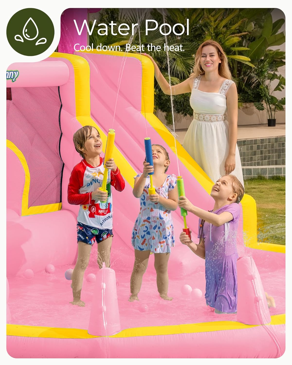 สไลเดอร์น้ำเป่าลมสีชมพูสำหรับเ - Kids Outdoor Bounce House บทวิจารณ์และราคา
