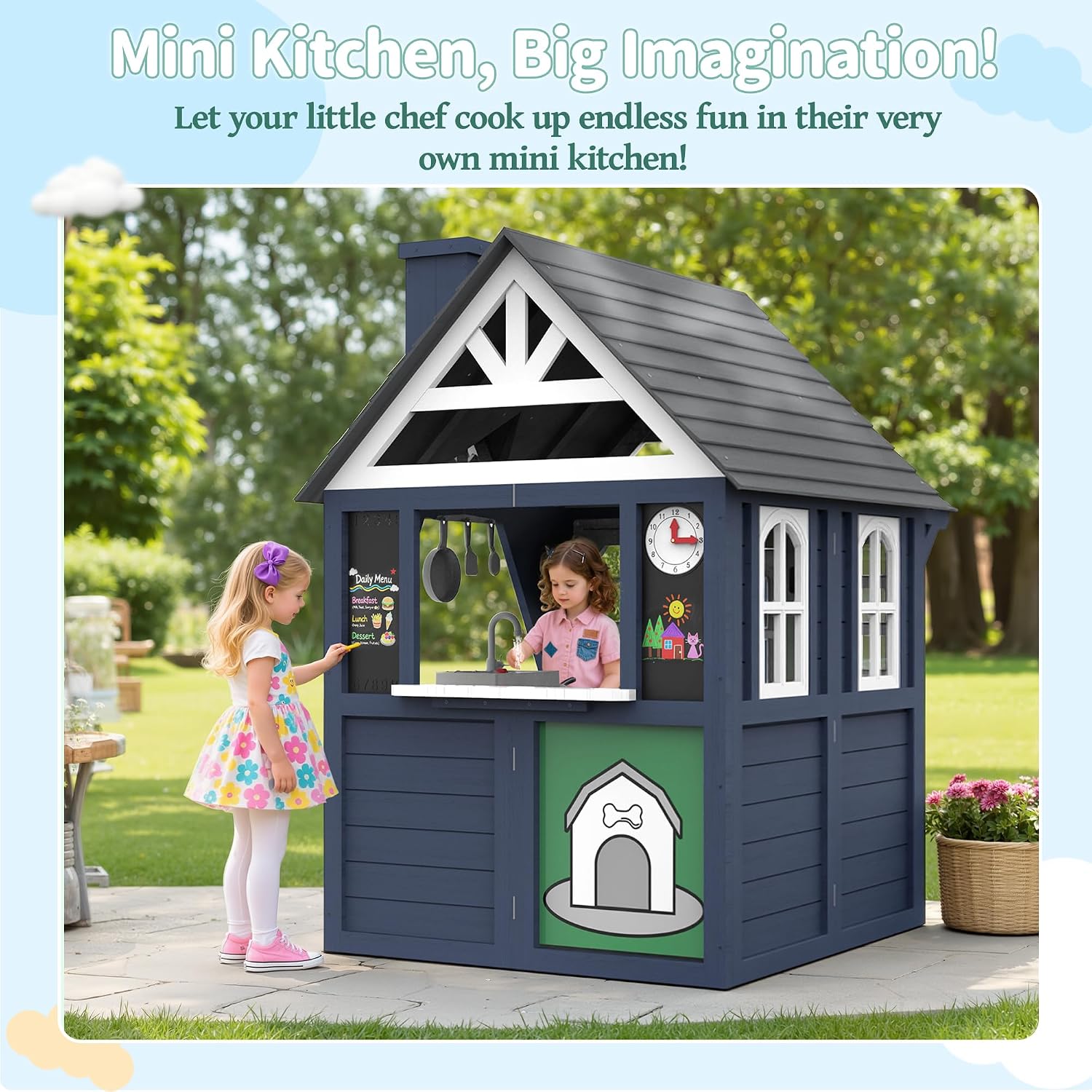 บ้านเด็กเล่นกลางแจ้ง ทำจากไม้เ - Kids Outdoor House With Kitchen บทวิจารณ์และราคา