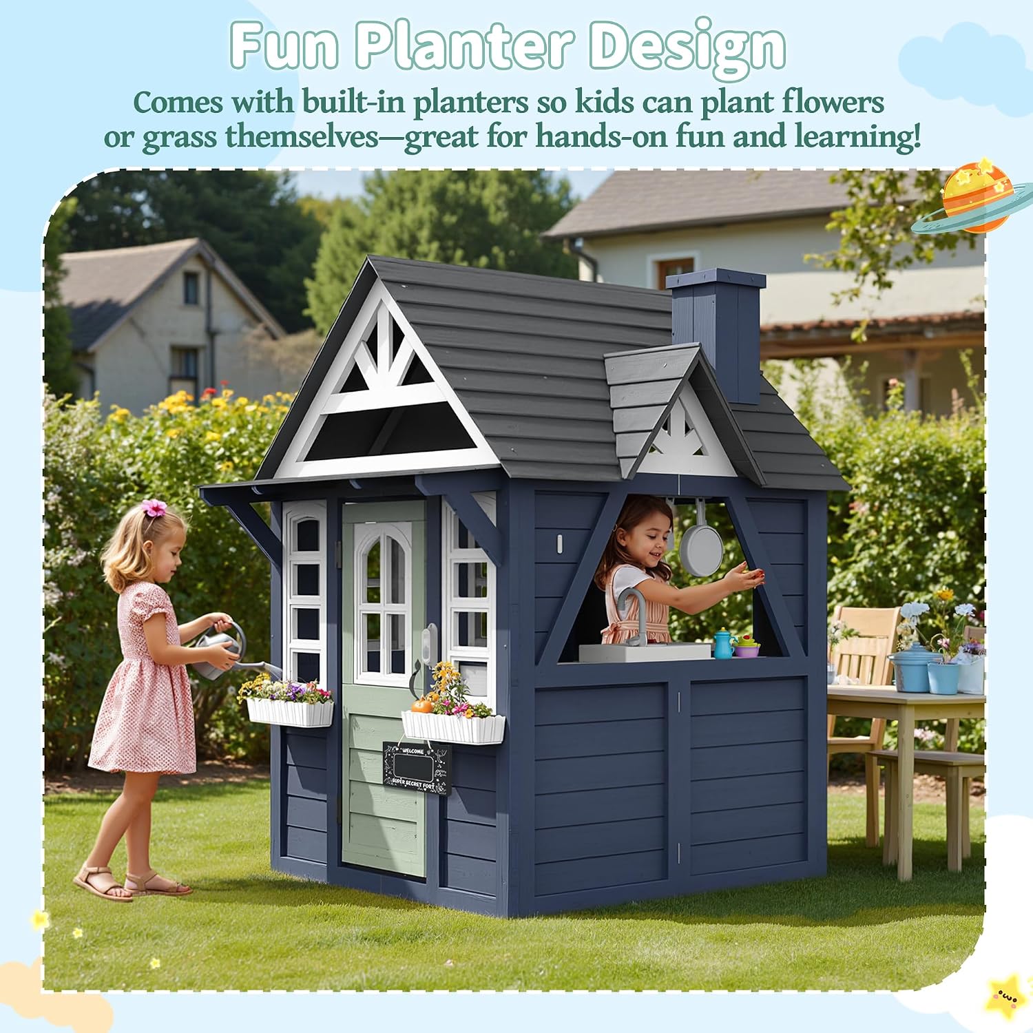 บ้านเด็กเล่นกลางแจ้ง ทำจากไม้เ - Kids Outdoor House With Kitchen บทวิจารณ์และราคา