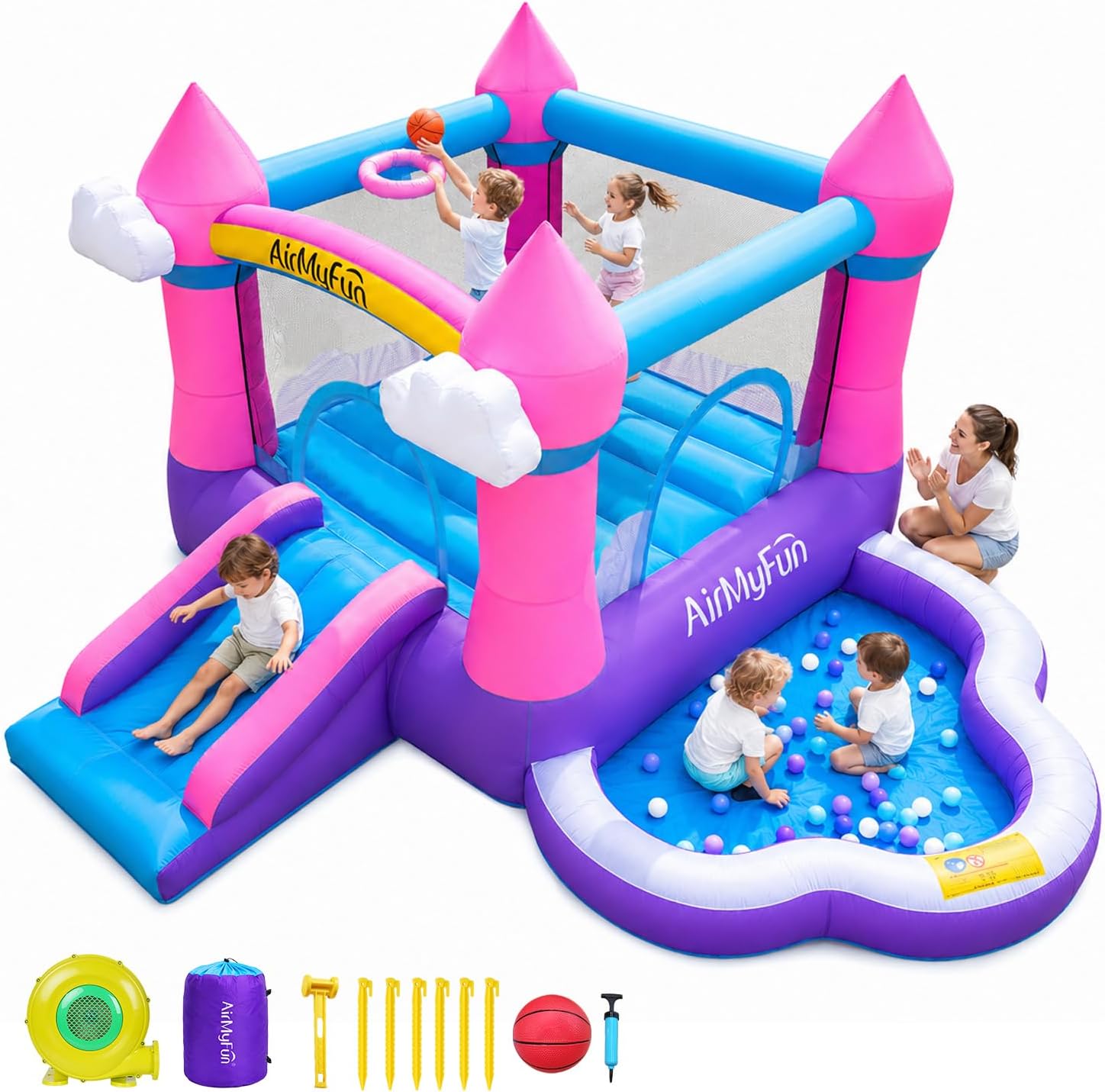 บ้านลมสีชมพูสำหรับเด็กอายุ 3-8 - Kids Outdoor Bounce House บทวิจารณ์และราคา