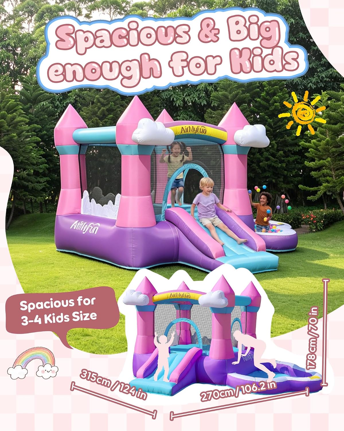 บ้านลมสีชมพูสำหรับเด็กอายุ 3-8 - Kids Outdoor Bounce House บทวิจารณ์และราคา