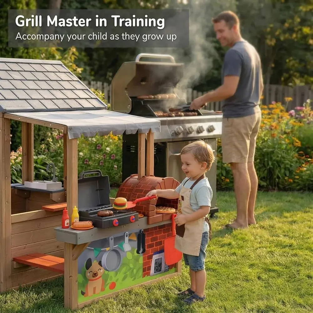 บ้านเด็กเล่นกลางแจ้งทำจากไม้,  - Kids Outdoor House With Kitchen บทวิจารณ์และราคา