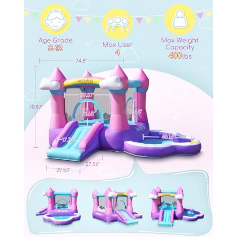 บ้านลมสีชมพูสำหรับเด็กอายุ 3-8 - Kids Outdoor Bounce House บทวิจารณ์และราคา