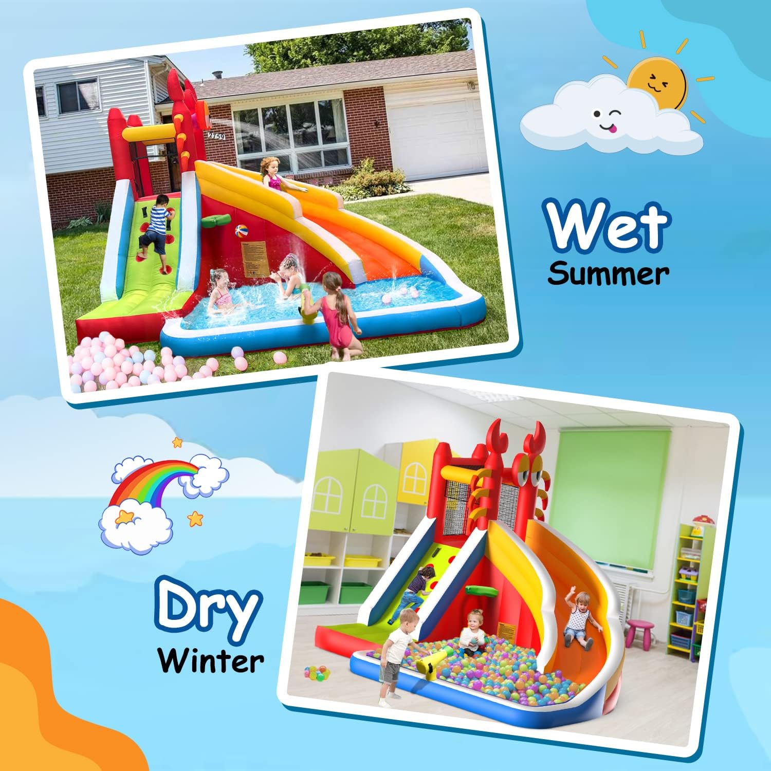 บ้านลมเป่าลมขนาดใหญ่พร้อมสไลเด - Kids Outdoor Bounce House บทวิจารณ์และราคา