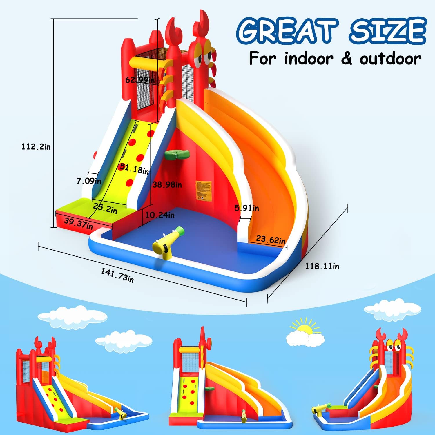 บ้านลมเป่าลมขนาดใหญ่พร้อมสไลเด - Kids Outdoor Bounce House บทวิจารณ์และราคา
