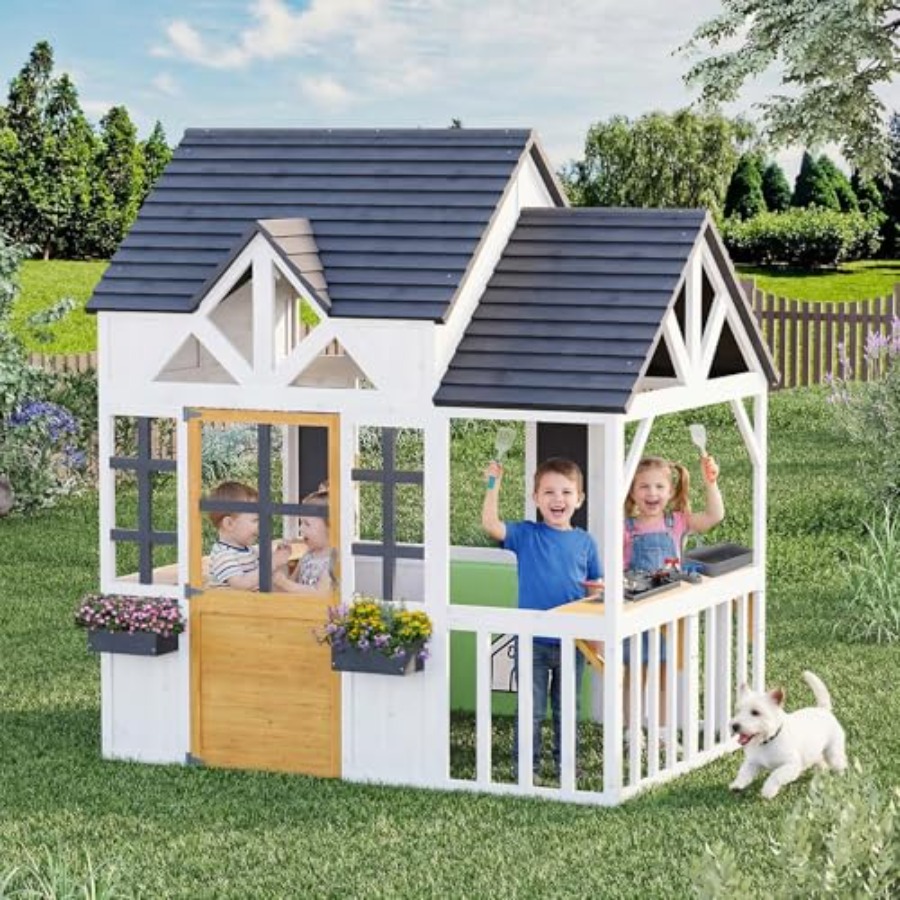 บ้านไม้สำหรับเด็กเล่นกลางแจ้ง  - Kids Outdoor House With Kitchen บทวิจารณ์และราคา