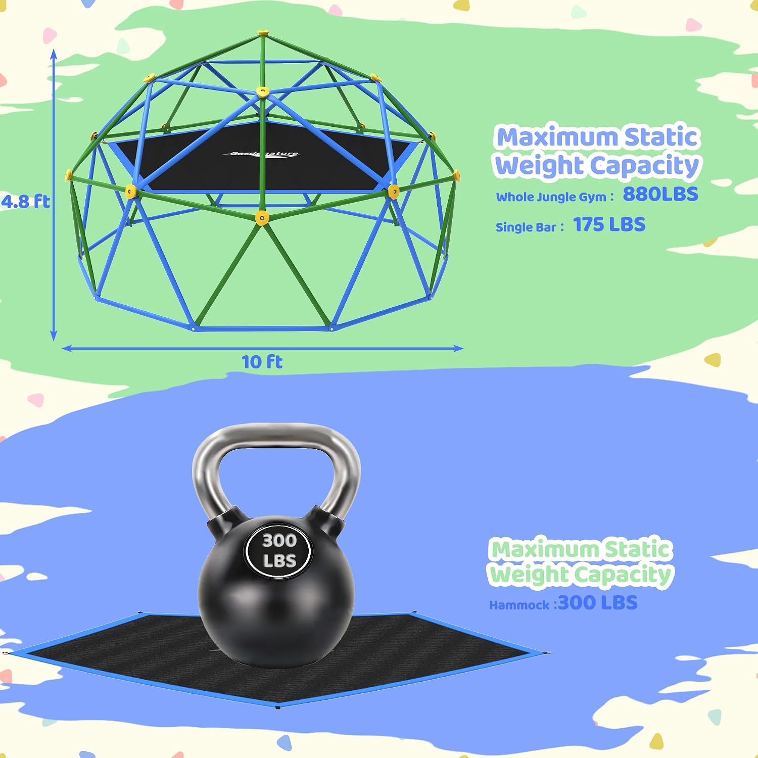 โดมปีนเขาขนาด 10 ฟุตพร้อมเปลญว - Kids Outdoor Jungle Gym Dome บทวิจารณ์และราคา