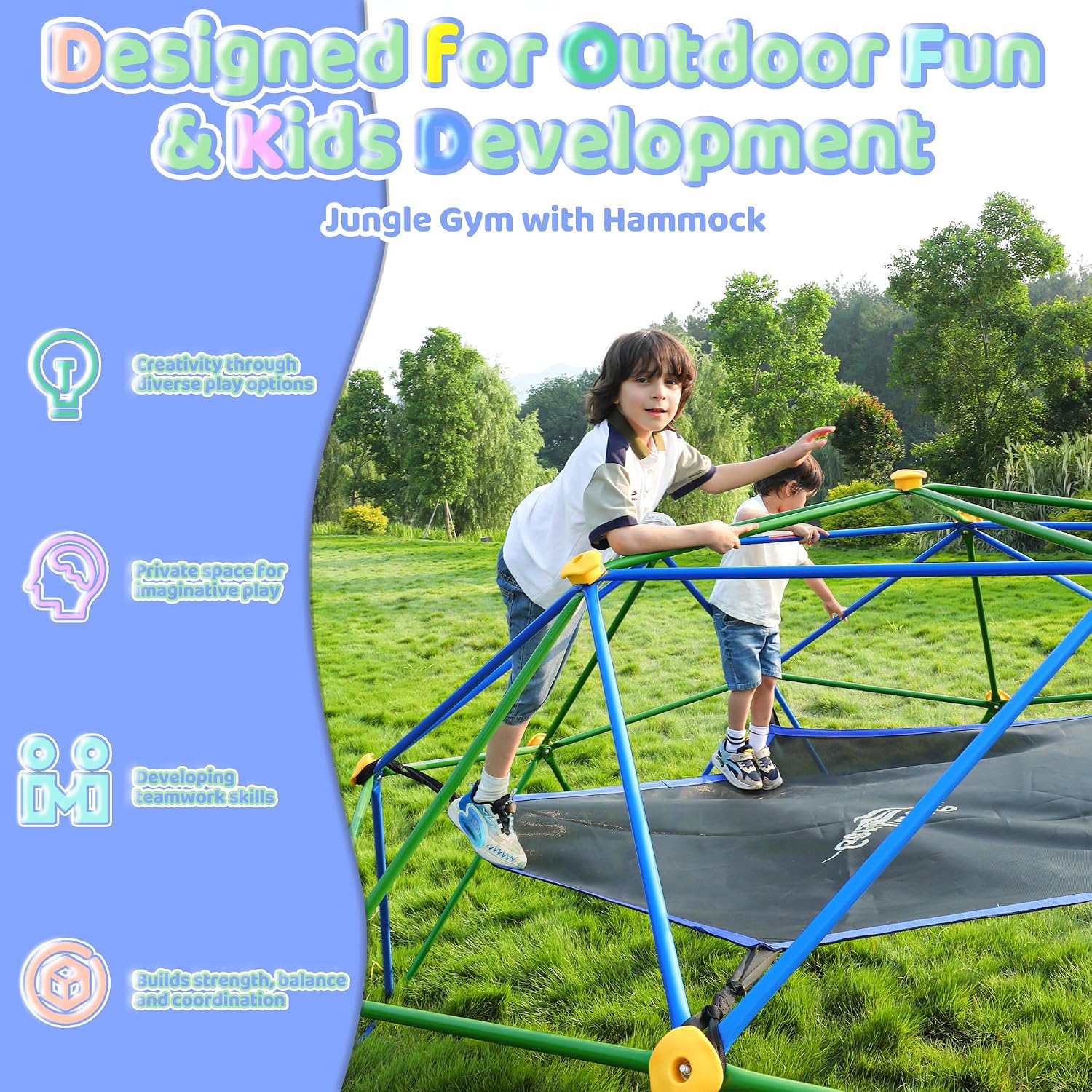 โดมปีนเขาขนาด 10 ฟุตพร้อมเปลญว - Kids Outdoor Jungle Gym Dome บทวิจารณ์และราคา