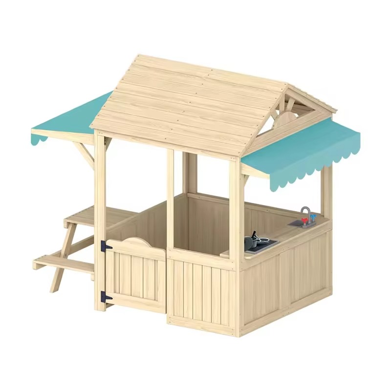บ้านไม้เด็กเล่น บ้านเด็กเล่นกล - Kids Outdoor House With Kitchen บทวิจารณ์และราคา